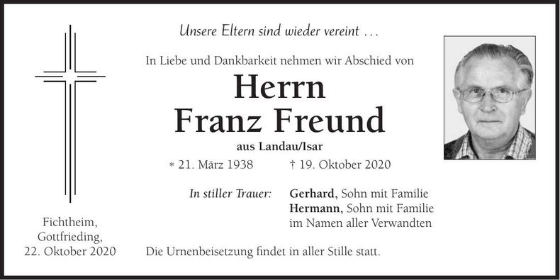 Traueranzeige Franz Freund