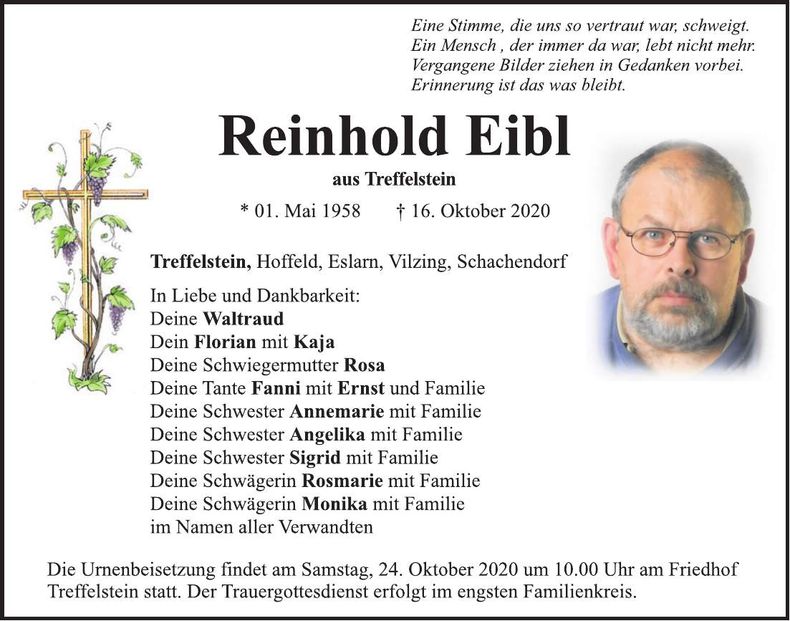 Traueranzeige Reinhold Eibl