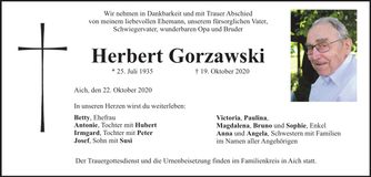 Traueranzeige Herbert Gorzawski
