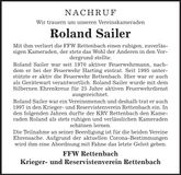 Traueranzeige Roland Sailer