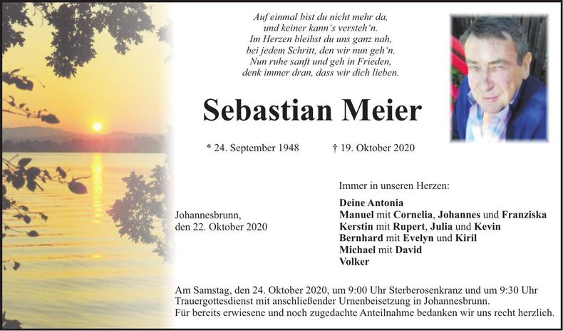 Traueranzeige Sebastian Meier