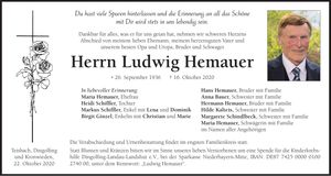 Traueranzeige Ludwig Hemauer