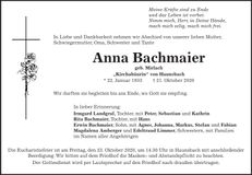 Traueranzeige Anna Bachmaier