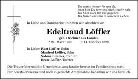 Traueranzeige Edeltraud Löffler