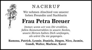 Traueranzeige Petra Breuer