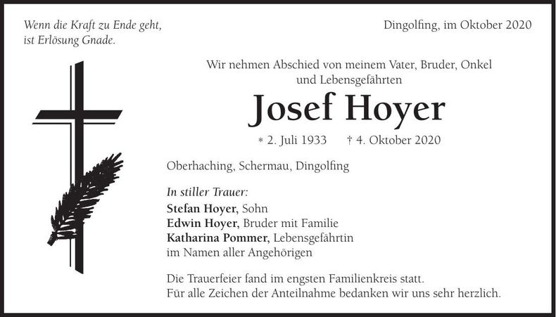 Traueranzeige Josef Hoyer