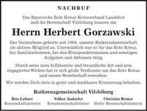 Traueranzeige Herbert Gorzawski