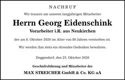 Traueranzeige Georg Eidenschink