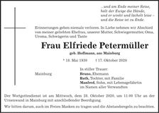 Traueranzeige Elfriede Petermüller