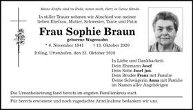 Traueranzeige Sophie Braun