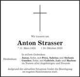 Traueranzeige Anton Strasser