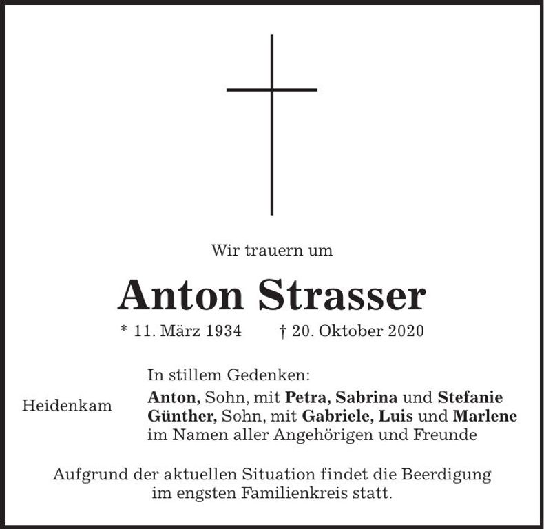 Traueranzeige Anton Strasser