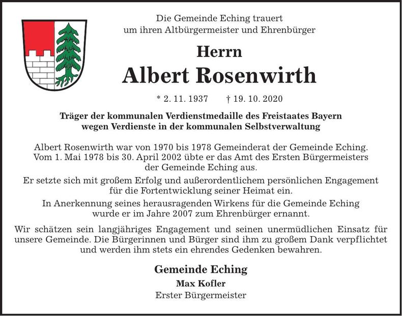 Traueranzeige Albert Rosenwirth