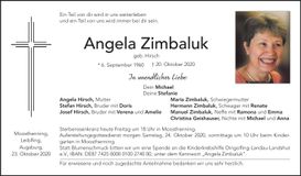 Traueranzeige Angela Zimbaluk