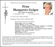 Traueranzeige Margarete Geiger