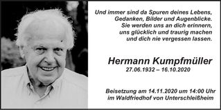 Traueranzeige Hermann Kumpfmüller