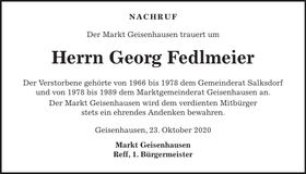 Traueranzeige Georg Fedlmeier