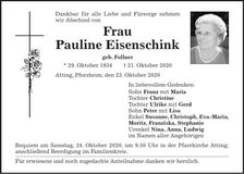 Traueranzeige Pauline Eisenschink