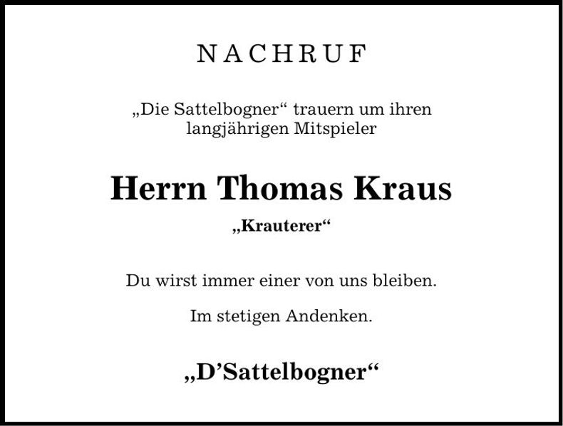 Traueranzeige Thomas Kraus
