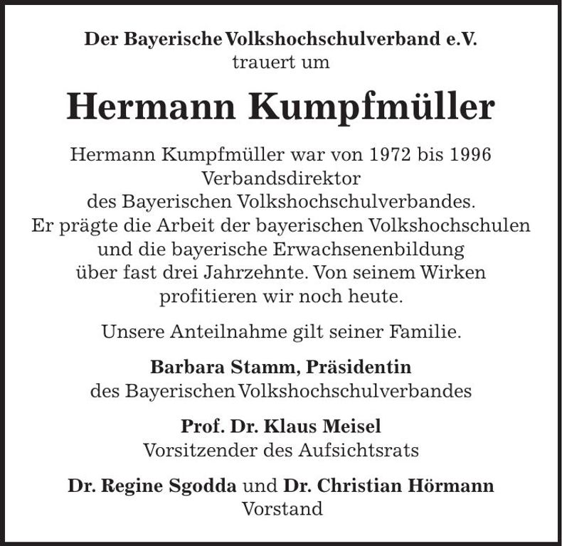 Traueranzeige Hermann Kumpfmüller
