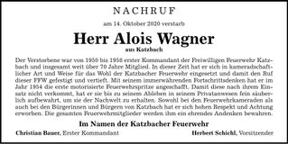 Traueranzeige Alois Wagner
