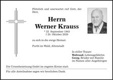 Traueranzeige Werner Krauss