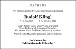 Traueranzeige Klingl Rudolf