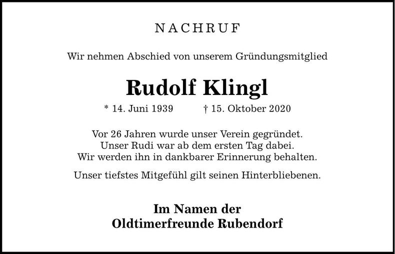Traueranzeige Klingl Rudolf