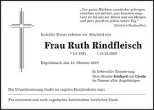 Traueranzeige Ruth Rindfleisch