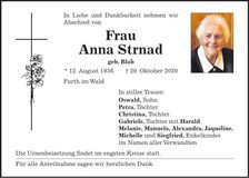 Traueranzeige Anna Strnad