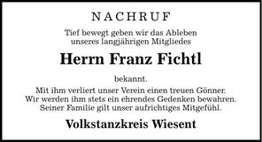 Traueranzeige Franz Fichtl