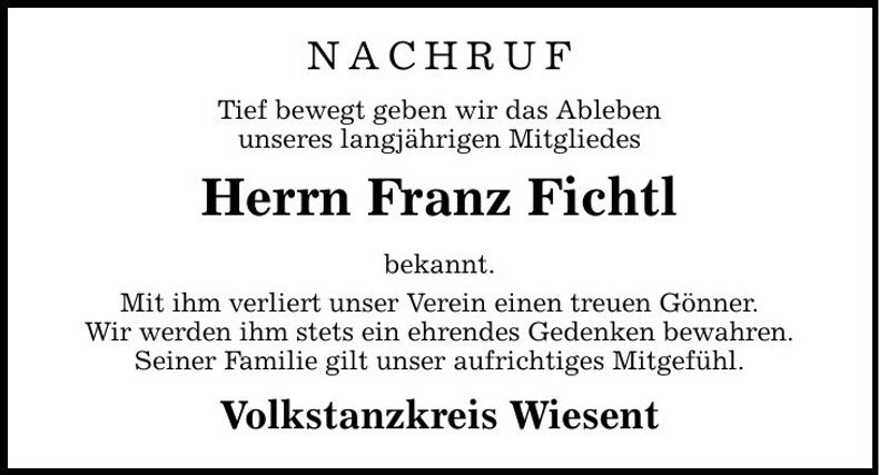 Traueranzeige Franz Fichtl