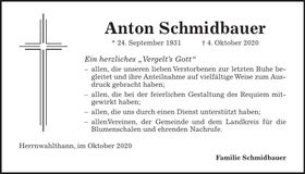 Traueranzeige Anton Schmidbauer