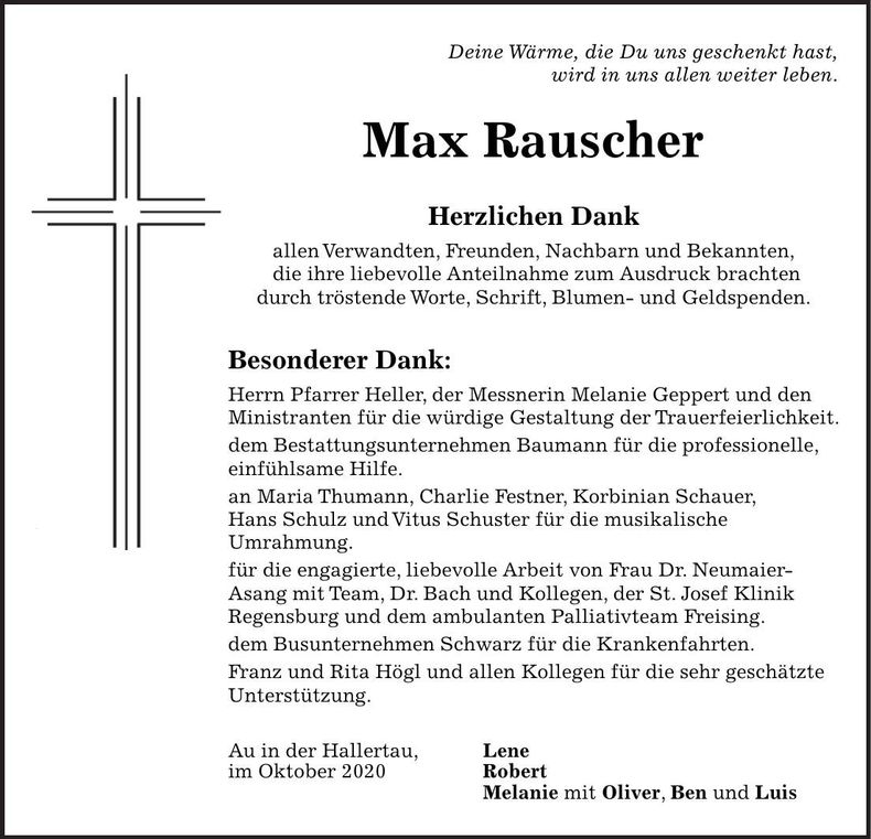 Traueranzeige Max Rauscher