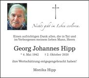 Traueranzeige Georg Johannes Hipp