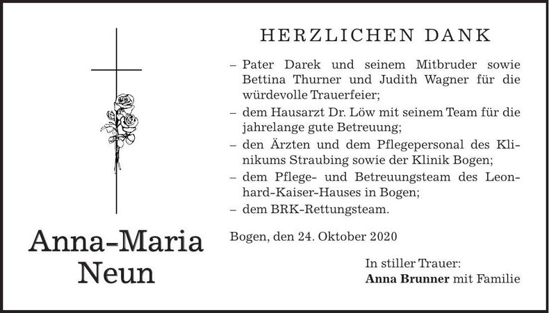 Traueranzeige Anna-Maria Neun