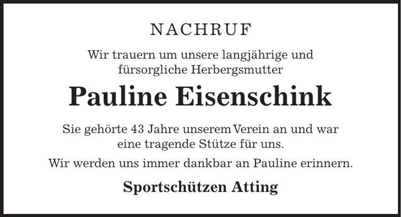 Traueranzeige Pauline Eisenschink