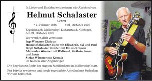 Traueranzeige Helmut Schalaster