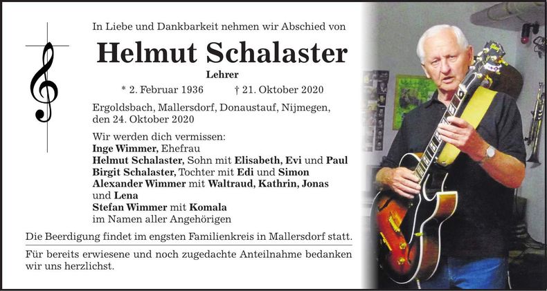 Traueranzeige Helmut Schalaster