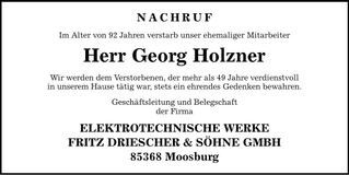 Traueranzeige Georg Holzner