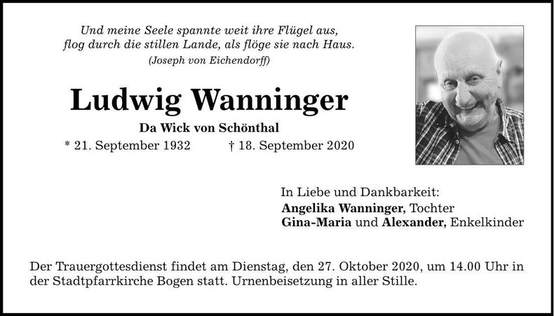 Traueranzeige Ludwig Wanninger