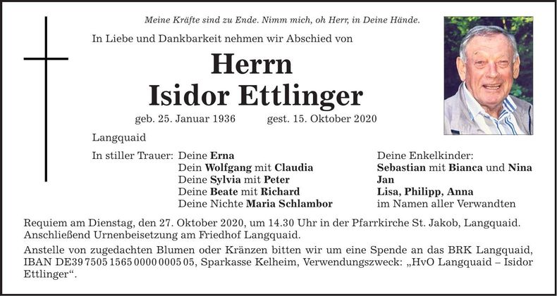 Traueranzeige Isidor Ettlinger