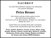 Traueranzeige Petra Breuer