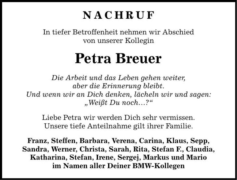 Traueranzeige Petra Breuer