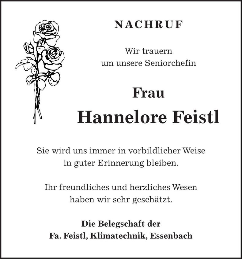 Traueranzeige Hannelore Feistl