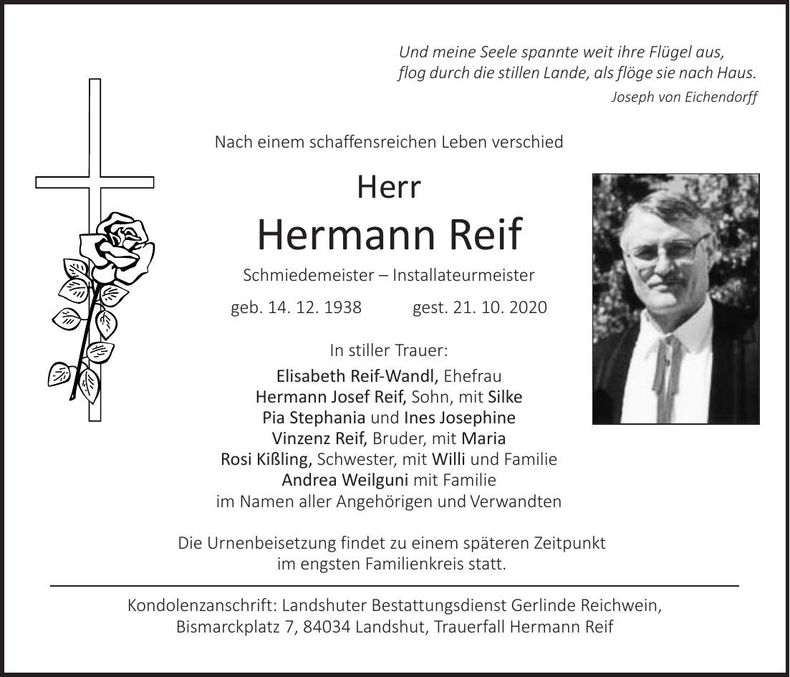 Traueranzeige Hermann Reif