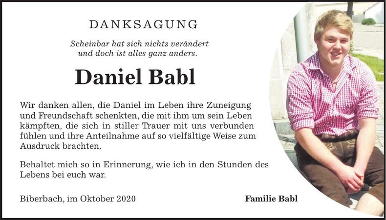 Traueranzeige Daniel Babl