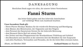 Traueranzeige Fanni Sturm