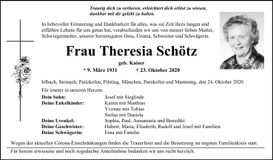 Traueranzeige Theresia Schötz