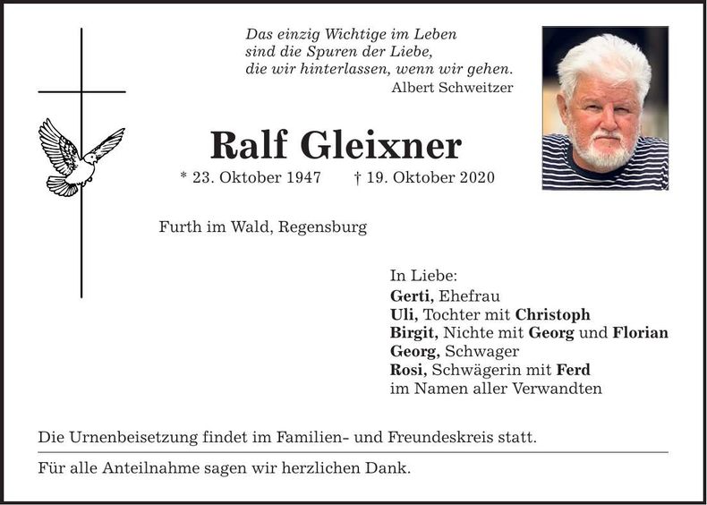 Traueranzeige Ralf Gleixner